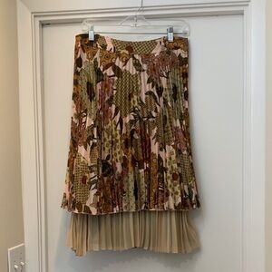 Moschino Floral Patchwork Pleated Skirt in Pink & Olive